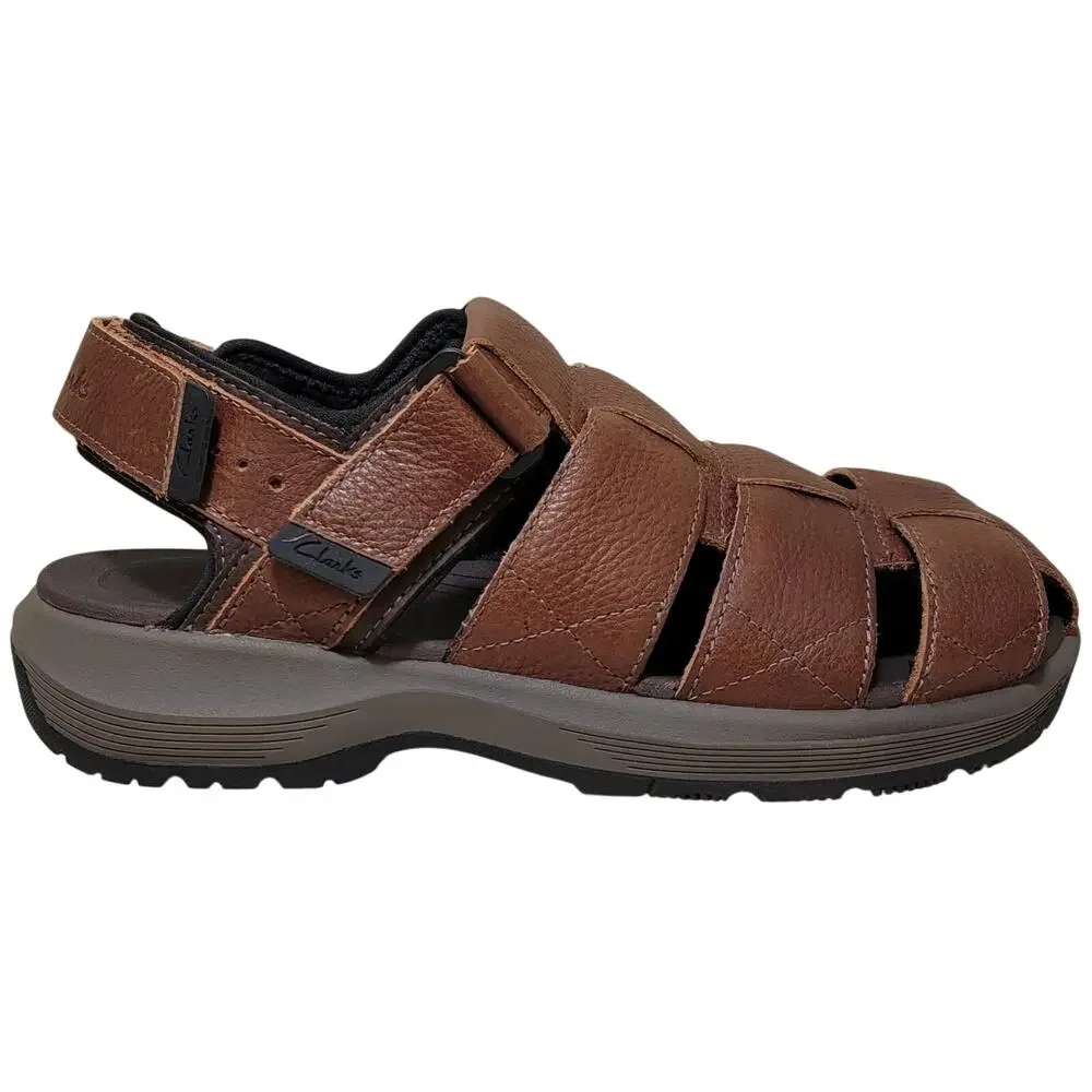 Clarks Men Guideview Cove Fisherman Sandals Size US 7M Dark Brown Leather